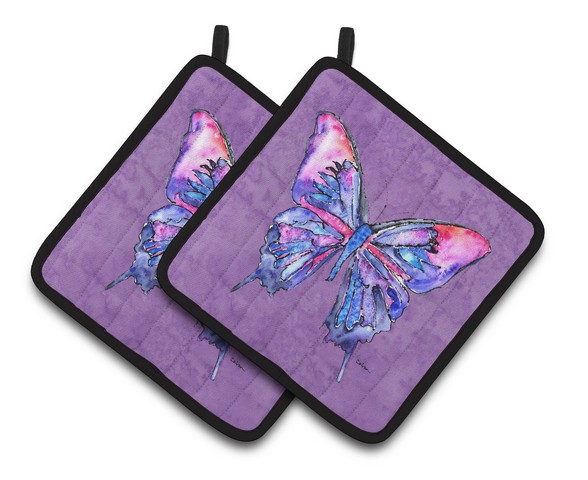 Picture of Carolines Treasures 8860PTHD Butterfly on Purple Pair of Pot Holders, 7.5 x 3 x 7.5 in.