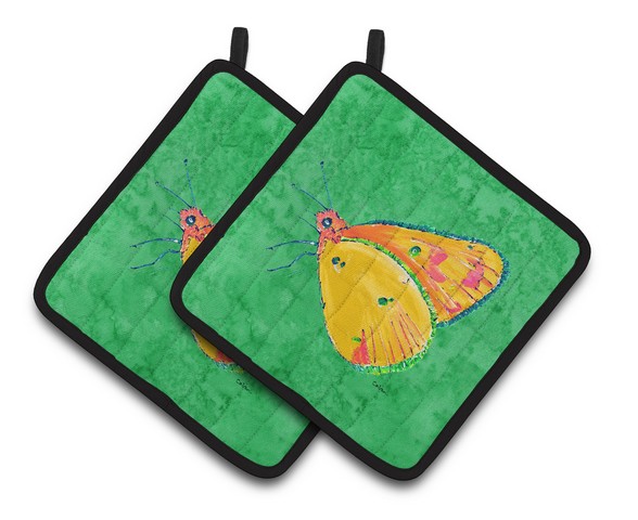 Picture of Carolines Treasures 8861PTHD Butterfly Orange on Green Pair of Pot Holders, 7.5 x 3 x 7.5 in.
