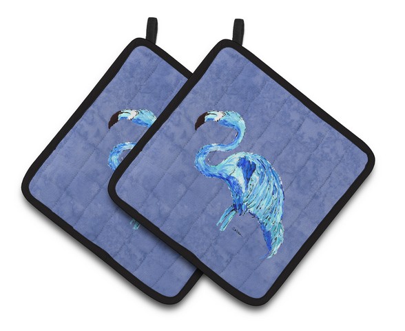 Picture of Carolines Treasures 8873PTHD Flamingo on Slate Blue Pair of Pot Holders, 7.5 x 3 x 7.5 in.
