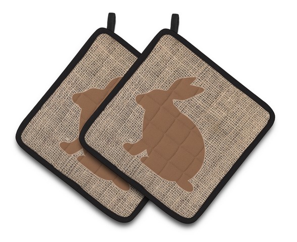 Picture of Carolines Treasures BB1002-BL-BN-PTHD Rabbit Faux Burlap & Brown Pair of Pot Holders, 7.5 x 3 x 7.5 in.