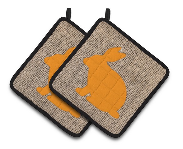 Picture of Carolines Treasures BB1002-BL-OR-PTHD Rabbit Faux Burlap & Orange Pair of Pot Holders, 7.5 x 3 x 7.5 in.