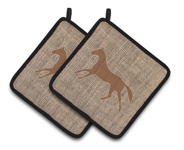 Picture of Carolines Treasures BB1003-BL-BN-PTHD Horse Faux Burlap & Brown Pair of Pot Holders, 7.5 x 3 x 7.5 in.