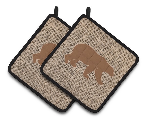 Picture of Carolines Treasures BB1005-BL-BN-PTHD Bear Faux Burlap & Brown Pair of Pot Holders, 7.5 x 3 x 7.5 in.