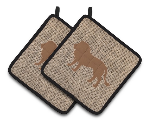 Picture of Carolines Treasures BB1009-BL-BN-PTHD Lion Faux Burlap & Brown Pair of Pot Holders, 7.5 x 3 x 7.5 in.