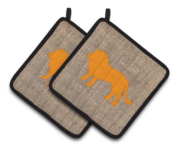 Picture of Carolines Treasures BB1009-BL-OR-PTHD Lion Faux Burlap & Orange Pair of Pot Holders, 7.5 x 3 x 7.5 in.