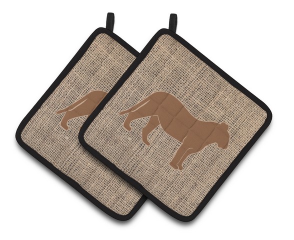 Picture of Carolines Treasures BB1010-BL-BN-PTHD Tiger Faux Burlap & Brown Pair of Pot Holders, 7.5 x 3 x 7.5 in.