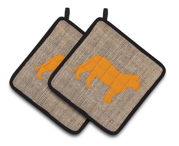 Picture of Carolines Treasures BB1010-BL-OR-PTHD Tiger Faux Burlap & Orange Pair of Pot Holders, 7.5 x 3 x 7.5 in.