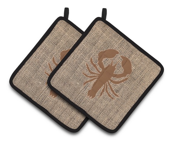 Picture of Carolines Treasures BB1015-BL-BN-PTHD Lobster Faux Burlap & Brown Pair of Pot Holders, 7.5 x 3 x 7.5 in.