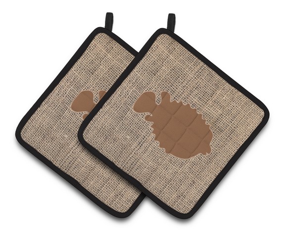 Picture of Carolines Treasures BB1016-BL-BN-PTHD Fish - Blowfish Faux Burlap & Brown Pair of Pot Holders, 7.5 x 3 x 7.5 in.