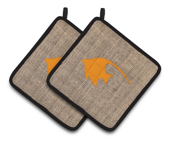 Picture of Carolines Treasures BB1019-BL-OR-PTHD Fish - Angel Fish Faux Burlap & Orange Pair of Pot Holders, 7.5 x 3 x 7.5 in.