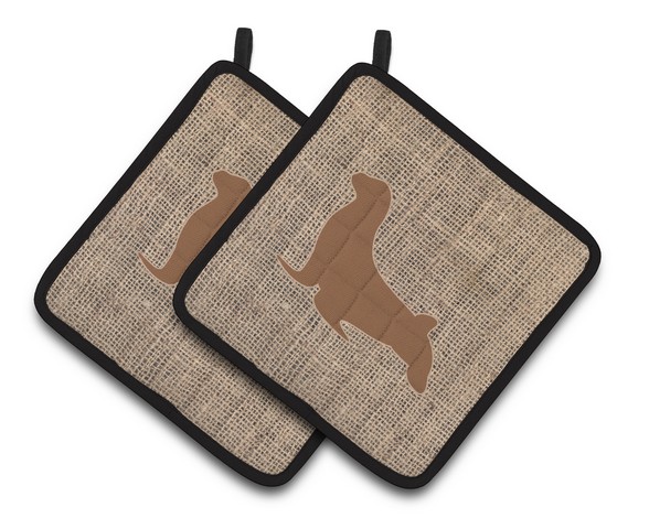 Picture of Carolines Treasures BB1027-BL-BN-PTHD Seal Faux Burlap & Brown Pair of Pot Holders, 7.5 x 3 x 7.5 in.