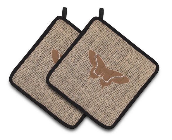 Picture of Carolines Treasures BB1030-BL-BN-PTHD Butterfly Faux Burlap & Brown Pair of Pot Holders, 7.5 x 3 x 7.5 in.