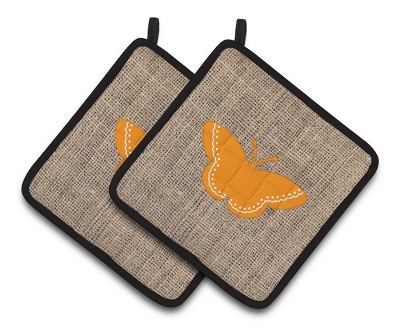 Picture of Carolines Treasures BB1032-BL-OR-PTHD Butterfly Faux Burlap & Orange Pair of Pot Holders, 7.5 x 3 x 7.5 in.
