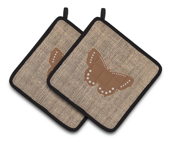 Picture of Carolines Treasures BB1033-BL-BN-PTHD Butterfly Faux Burlap & Brown Pair of Pot Holders, 7.5 x 3 x 7.5 in.