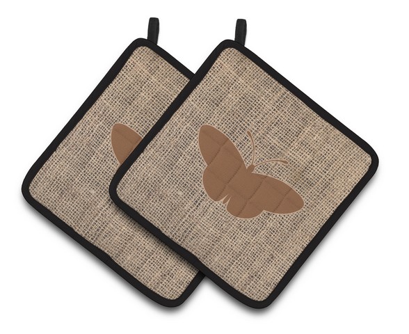 Picture of Carolines Treasures BB1043-BL-BN-PTHD Butterfly Faux Burlap & Brown Pair of Pot Holders, 7.5 x 3 x 7.5 in.