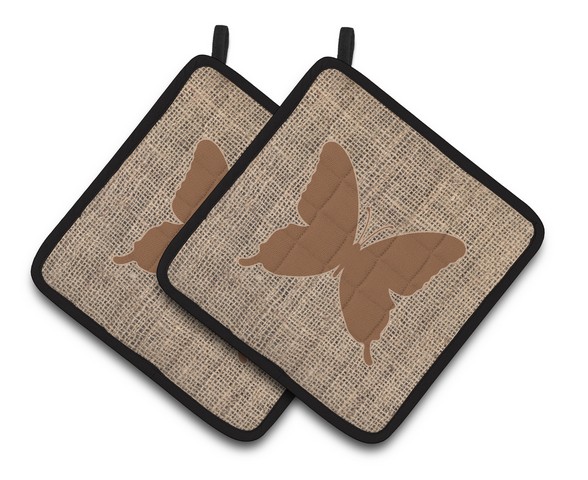 Picture of Carolines Treasures BB1046-BL-BN-PTHD Butterfly Faux Burlap & Brown Pair of Pot Holders, 7.5 x 3 x 7.5 in.