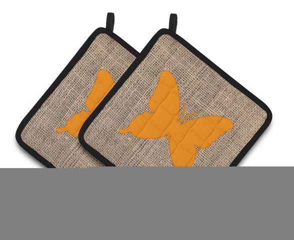 Picture of Carolines Treasures BB1046-BL-OR-PTHD Butterfly Faux Burlap & Orange Pair of Pot Holders, 7.5 x 3 x 7.5 in.