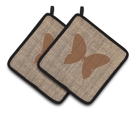 Picture of Carolines Treasures BB1048-BL-BN-PTHD Butterfly Faux Burlap & Brown Pair of Pot Holders, 7.5 x 3 x 7.5 in.