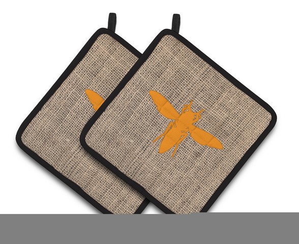 Picture of Carolines Treasures BB1053-BL-OR-PTHD Yellow Jacket Faux Burlap & Orange Pair of Pot Holders, 7.5 x 3 x 7.5 in.