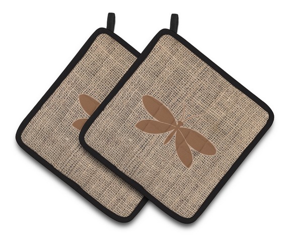 Picture of Carolines Treasures BB1055-BL-BN-PTHD Moth Faux Burlap & Brown Pair of Pot Holders, 7.5 x 3 x 7.5 in.