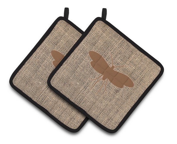 Picture of Carolines Treasures BB1058-BL-BN-PTHD Moth Faux Burlap & Brown Pair of Pot Holders, 7.5 x 3 x 7.5 in.