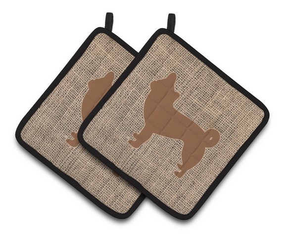 Picture of Carolines Treasures BB1068-BL-BN-PTHD Chihuahua Faux Burlap & Brown Pair of Pot Holders, 7.5 x 3 x 7.5 in.