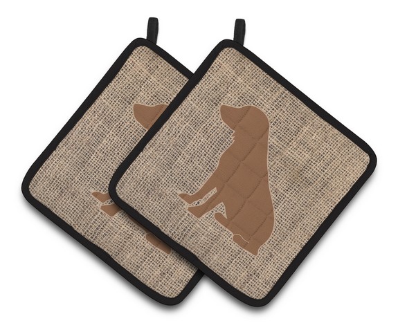Picture of Carolines Treasures BB1070-BL-BN-PTHD Boykin Spaniel Faux Burlap & Brown Pair of Pot Holders, 7.5 x 3 x 7.5 in.