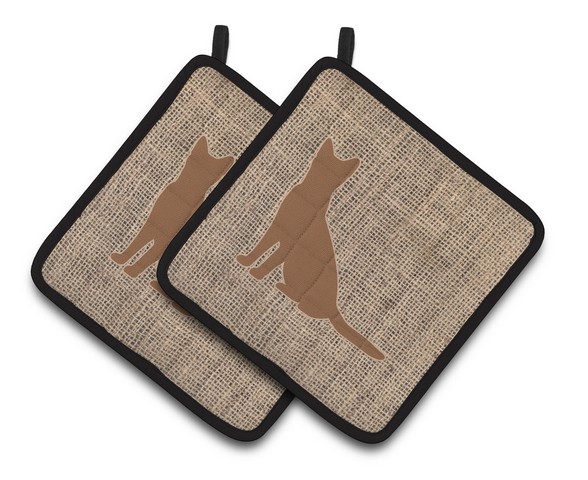 Picture of Carolines Treasures BB1071-BL-BN-PTHD Cat Faux Burlap & Brown Pair of Pot Holders, 7.5 x 3 x 7.5 in.