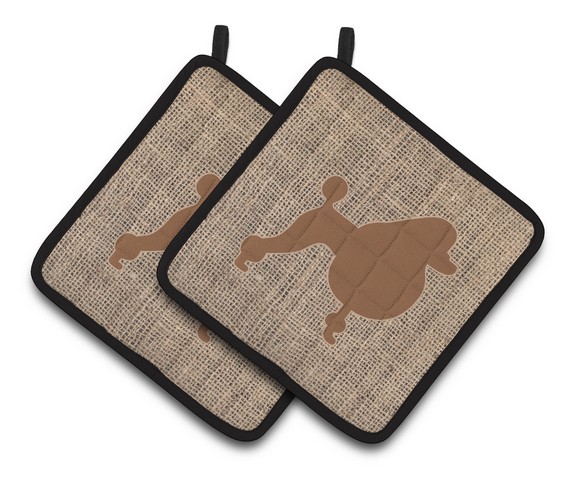 Picture of Carolines Treasures BB1072-BL-BN-PTHD Poodle Faux Burlap & Brown Pair of Pot Holders, 7.5 x 3 x 7.5 in.