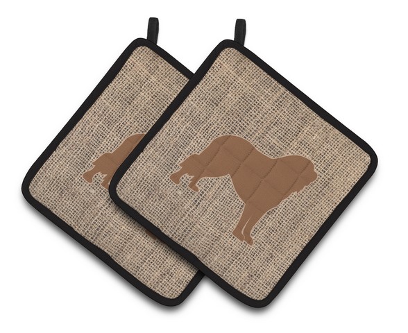 Picture of Carolines Treasures BB1077-BL-BN-PTHD Tibetial Mastiff Faux Burlap & Brown Pair of Pot Holders, 7.5 x 3 x 7.5 in.