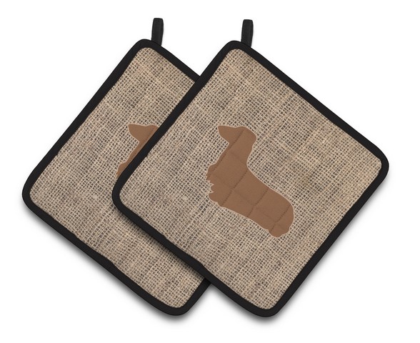 Picture of Carolines Treasures BB1078-BL-BN-PTHD Dachshund Faux Burlap & Brown Pair of Pot Holders, 7.5 x 3 x 7.5 in.