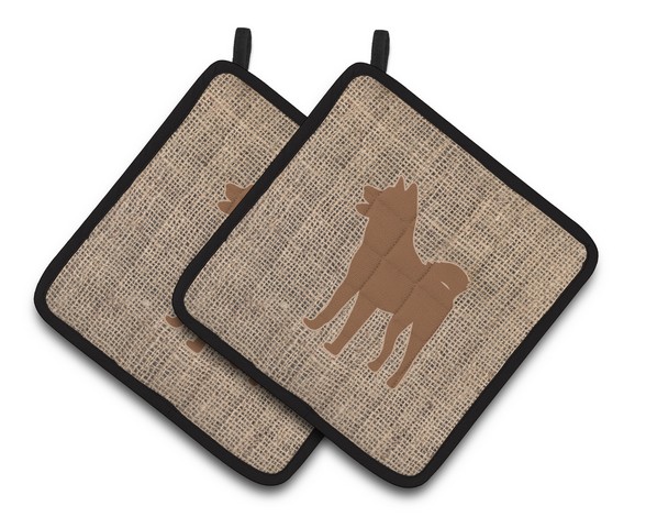 Picture of Carolines Treasures BB1082-BL-BN-PTHD Akita Faux Burlap & Brown Pair of Pot Holders, 7.5 x 3 x 7.5 in.