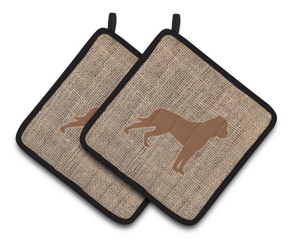 Picture of Carolines Treasures BB1083-BL-BN-PTHD Rottweiler Faux Burlap & Brown Pair of Pot Holders, 7.5 x 3 x 7.5 in.