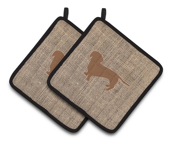 Picture of Carolines Treasures BB1088-BL-BN-PTHD Dachshund Faux Burlap & Brown Pair of Pot Holders, 7.5 x 3 x 7.5 in.