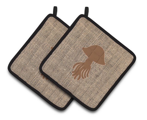 Picture of Carolines Treasures BB1089-BL-BN-PTHD Jellyfish Faux Burlap & Brown Pair of Pot Holders, 7.5 x 3 x 7.5 in.