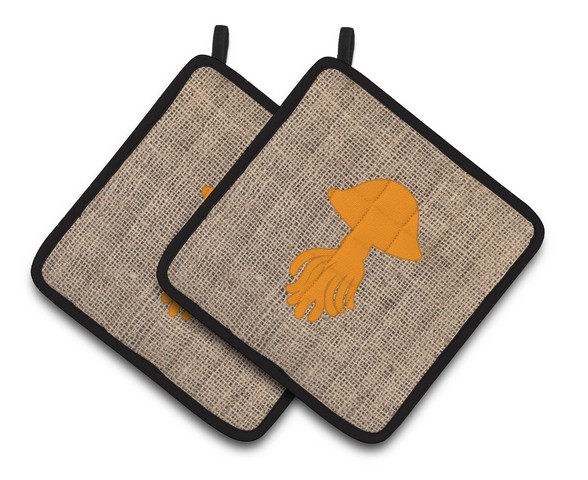 Picture of Carolines Treasures BB1089-BL-OR-PTHD Jellyfish Faux Burlap & Orange Pair of Pot Holders, 7.5 x 3 x 7.5 in.