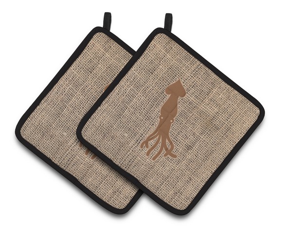 Picture of Carolines Treasures BB1096-BL-BN-PTHD Squid Faux Burlap & Brown Pair of Pot Holders, 7.5 x 3 x 7.5 in.