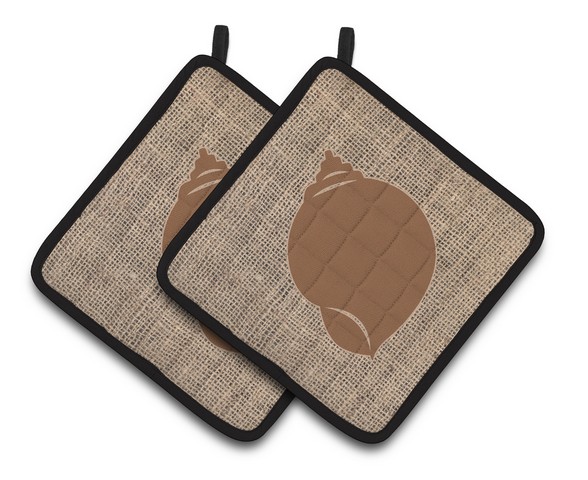 Picture of Carolines Treasures BB1099-BL-BN-PTHD Shell Faux Burlap & Brown Pair of Pot Holders, 7.5 x 3 x 7.5 in.