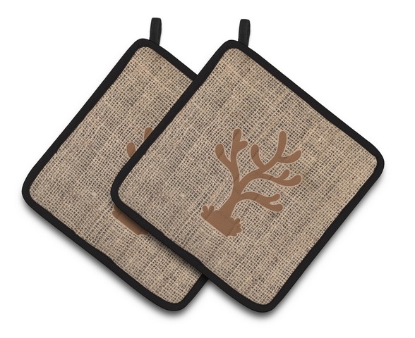 Picture of Carolines Treasures BB1101-BL-BN-PTHD Coral Faux Burlap & Brown Pair of Pot Holders, 7.5 x 3 x 7.5 in.