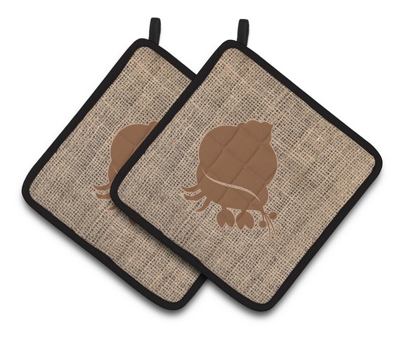 Picture of Carolines Treasures BB1102-BL-BN-PTHD Hermit Crab Faux Burlap & Brown Pair of Pot Holders, 7.5 x 3 x 7.5 in.