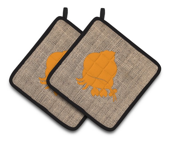 Picture of Carolines Treasures BB1102-BL-OR-PTHD Hermit Crab Faux Burlap & Orange Pair of Pot Holders, 7.5 x 3 x 7.5 in.