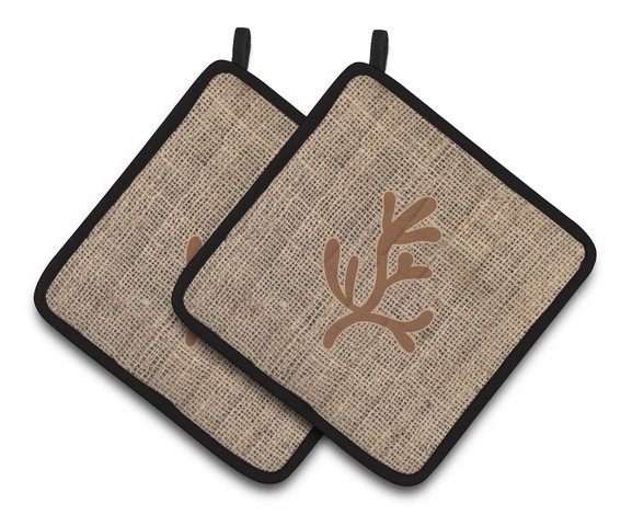 Picture of Carolines Treasures BB1103-BL-BN-PTHD Coral Faux Burlap & Brown Pair of Pot Holders, 7.5 x 3 x 7.5 in.