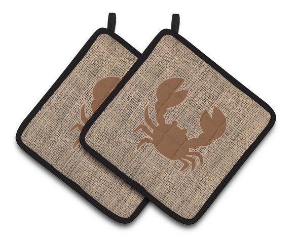 Picture of Carolines Treasures BB1104-BL-BN-PTHD Crab Faux Burlap & Brown Pair of Pot Holders, 7.5 x 3 x 7.5 in.