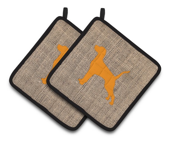 Picture of Carolines Treasures BB1105-BL-OR-PTHD Pointer Faux Burlap & Orange Pair of Pot Holders, 7.5 x 3 x 7.5 in.