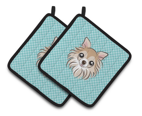 Picture of Carolines Treasures BB1189PTHD Checkerboard Blue Chihuahua Pair of Pot Holders, 7.5 x 3 x 7.5 in.