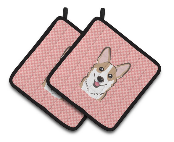 Picture of Carolines Treasures BB1253PTHD Checkerboard Pink Corgi Pair of Pot Holders, 7.5 x 3 x 7.5 in.