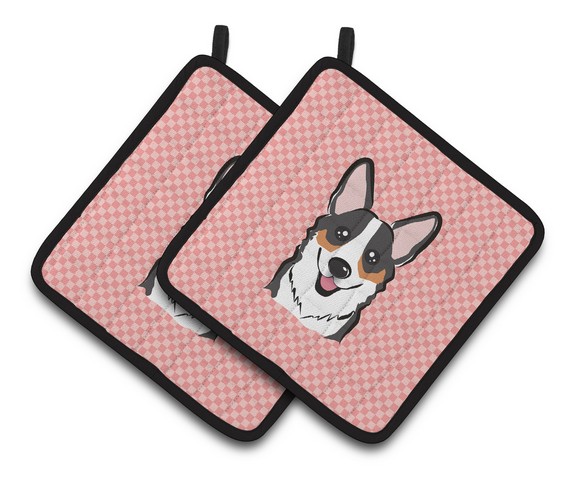 Picture of Carolines Treasures BB1255PTHD Checkerboard Pink Corgi Pair of Pot Holders, 7.5 x 3 x 7.5 in.