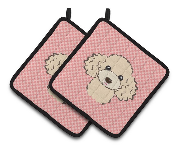 Picture of Carolines Treasures BB1258PTHD Checkerboard Pink Buff Poodle Pair of Pot Holders, 7.5 x 3 x 7.5 in.