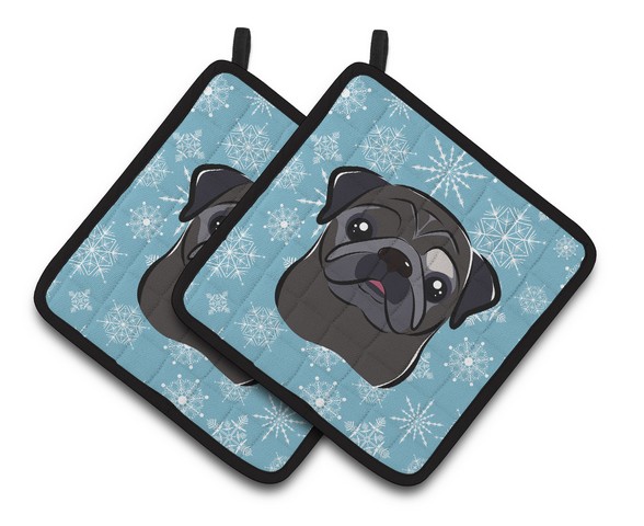 Picture of Carolines Treasures BB1697PTHD Snowflake Black Pug Pair of Pot Holders, 7.5 x 3 x 7.5 in.