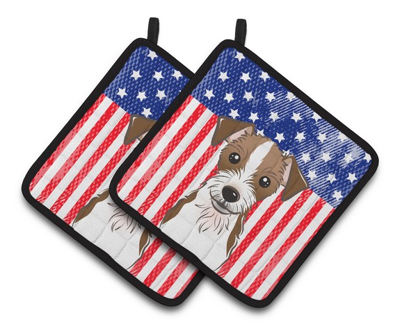 Picture of Carolines Treasures BB2132PTHD American Flag & Jack Russell Terrier Pair of Pot Holders, 7.5 x 3 x 7.5 in.